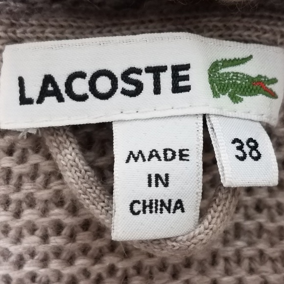 Lacoste beige tan wool blend button up tunic cardigan w/ pockets ladies size 38 - Picture 8 of 8